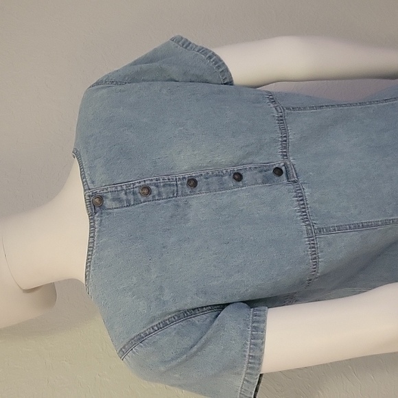 VTG LEVI'S 1990s Light Wash Cowboy Core Chambray Denim Short Sleeve Mini Dress - Picture 3 of 10